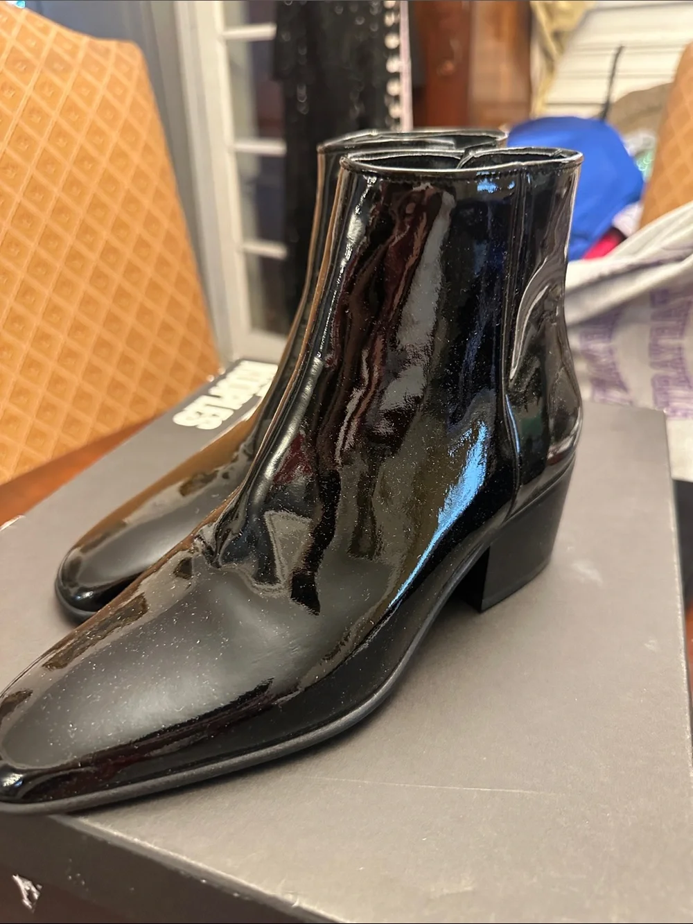 BNIB THE KOOPLES Women's Black Patent Ankle Boots - Sleek Zip Bootie